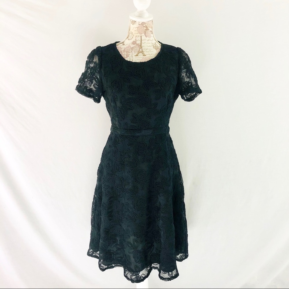 Sunday in Brooklyn Petites Black Short Sleeve Fit Flare Dress in size Small